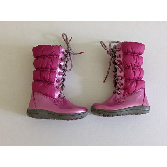 Timberland Girls Sz 7.5 Pink Lace Up Snow Boots Side Zip Leather Winter - Picture 4 of 9